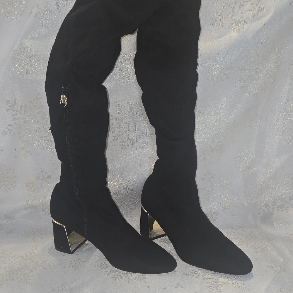 Zara Black Over-the-Knee Boots with Metallic Heel - Picture 6 of 13